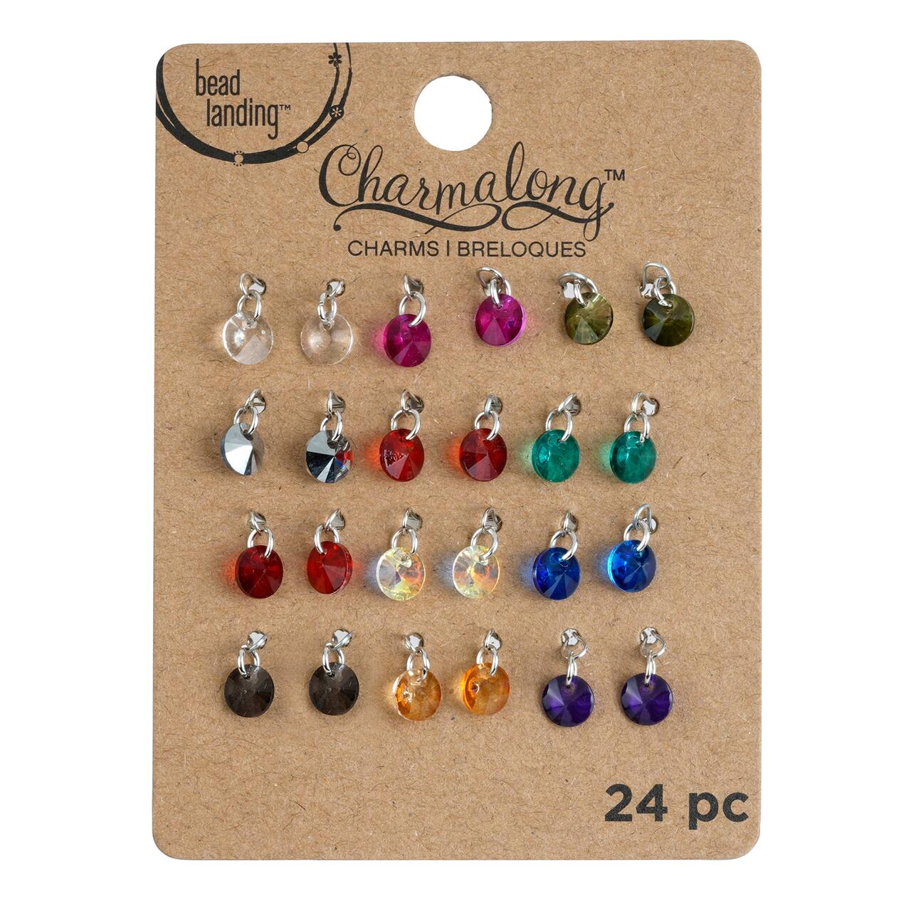 12 Packs: 24 ct. (288 total) Charmalong™ Multicolor Round Glass Charms by Bead Landing™